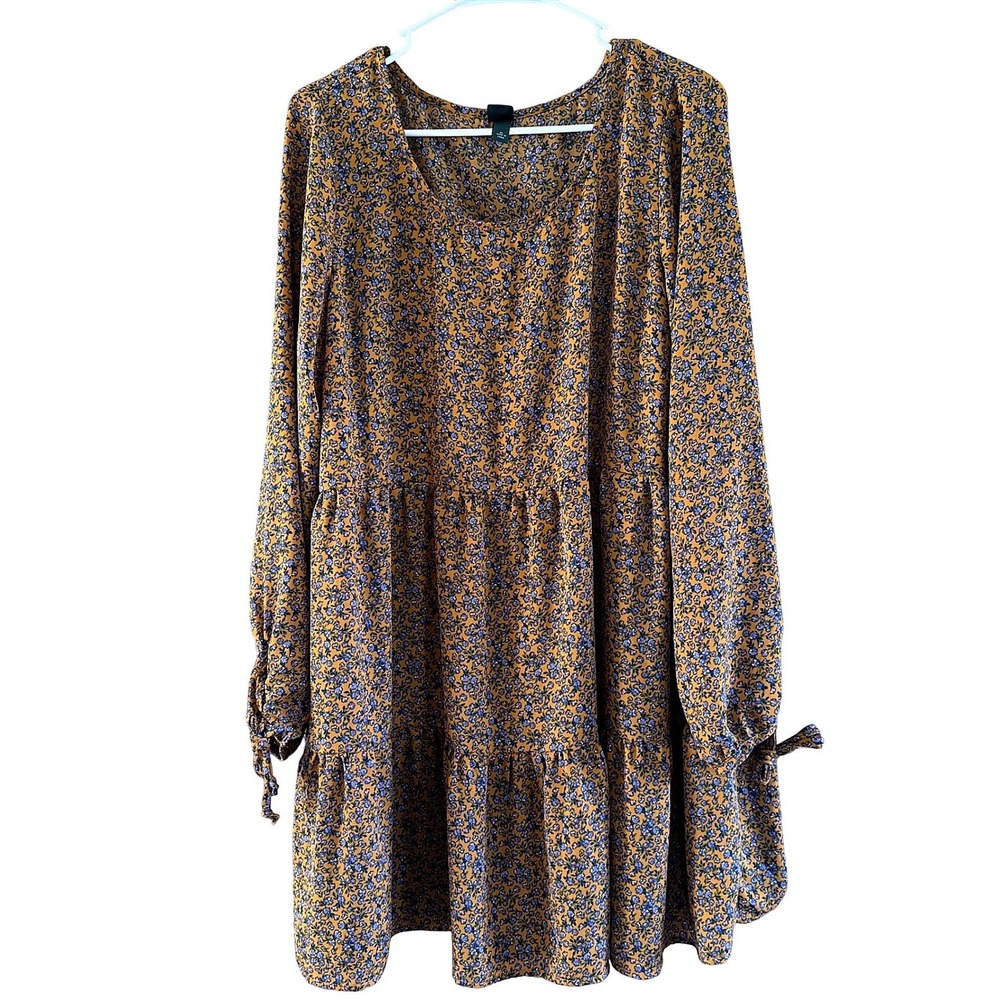 Wild Fable Floral Ditsy Tiered Babydoll Dress XL Long Sleeve Indie Boho Festival